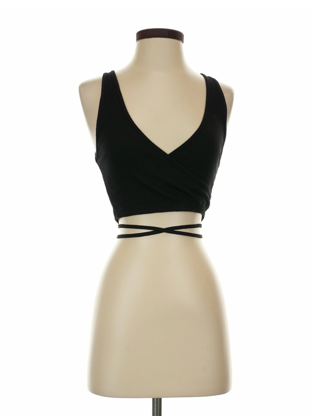 Zara Black Ribbed Crop Tank with Wrap Detail